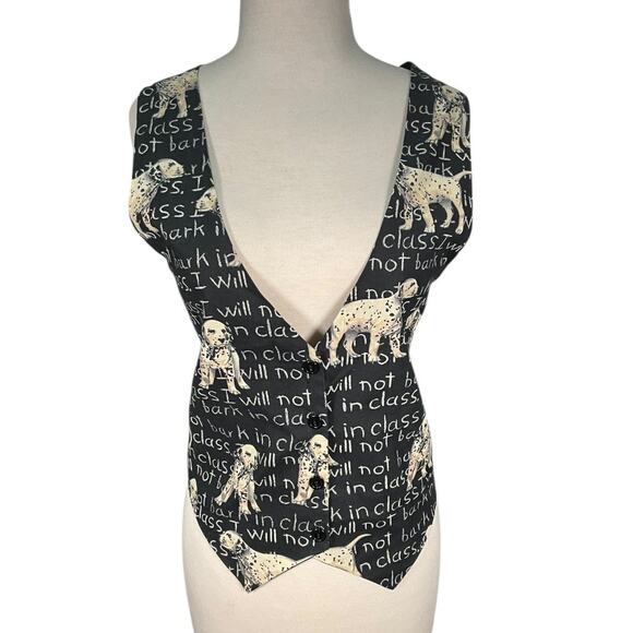 111 Main Dalmations Vest 100% Cotton Black & White Size Large Button Up - Picture 1 of 8